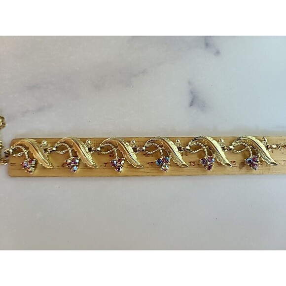 Judy Lee AB Pink Crystal Leaf Necklace Vintage - Picture 11 of 12